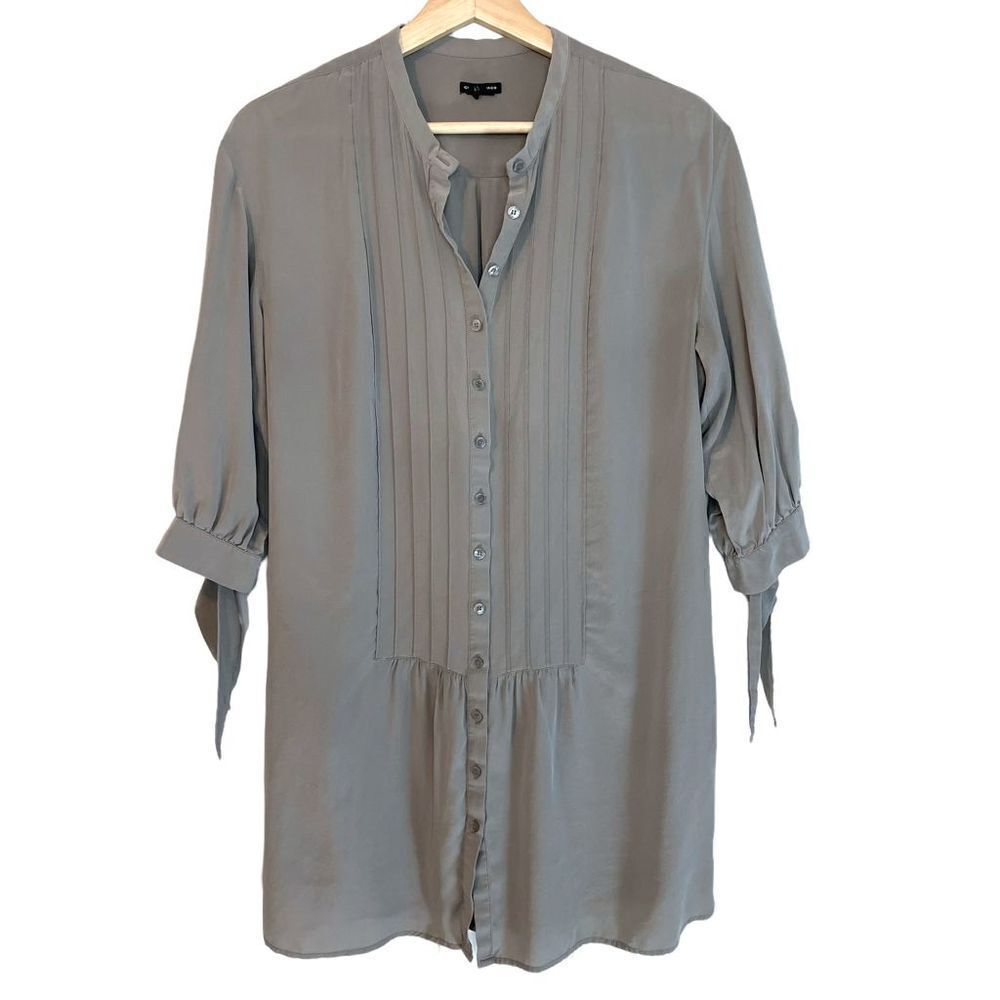 Club Monaco 100% Silk 1/2 Button Sleeve Tie Top